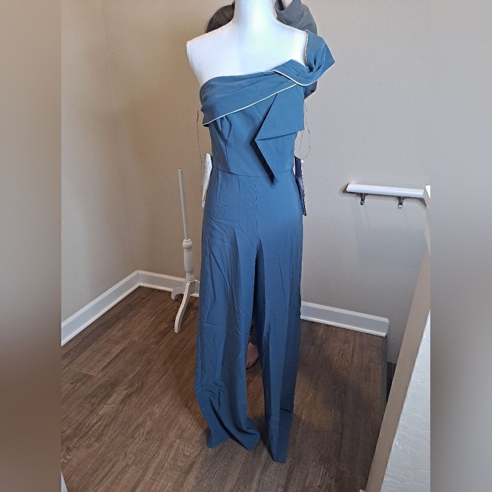 JS Collections Womens Blue One Shoulder Wide Leg Jumpsuit NWT
